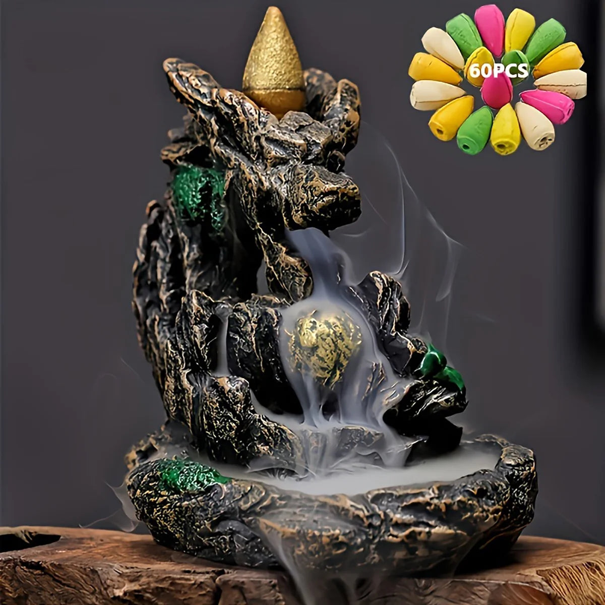 1pc Mountains River Waterfall Incense Burner Fountain Backflow Aroma Smoke Censer Holder