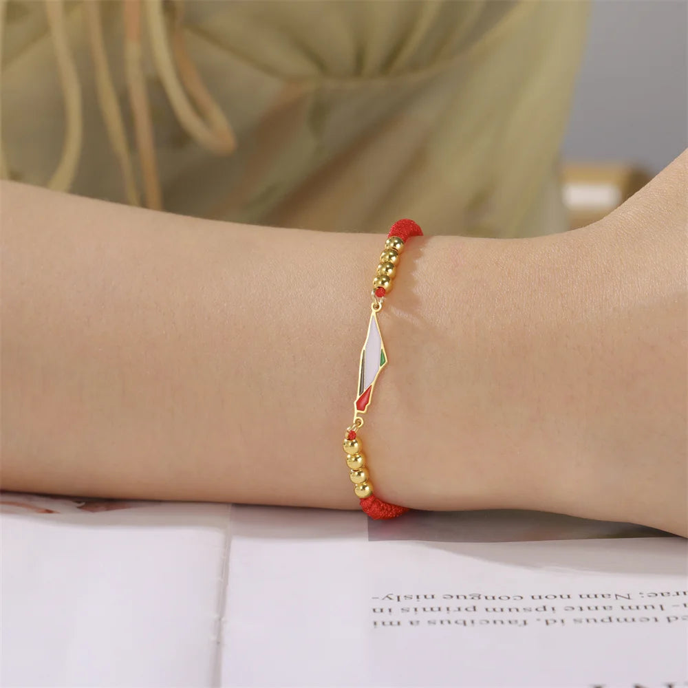 My Shape Palestine Map Flag Bracelets Red Black Braid String Rope Stainless Steel Charms Country Geography Map Bangle Jewelry